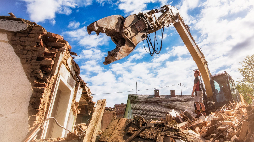 ongoing demolition of a house